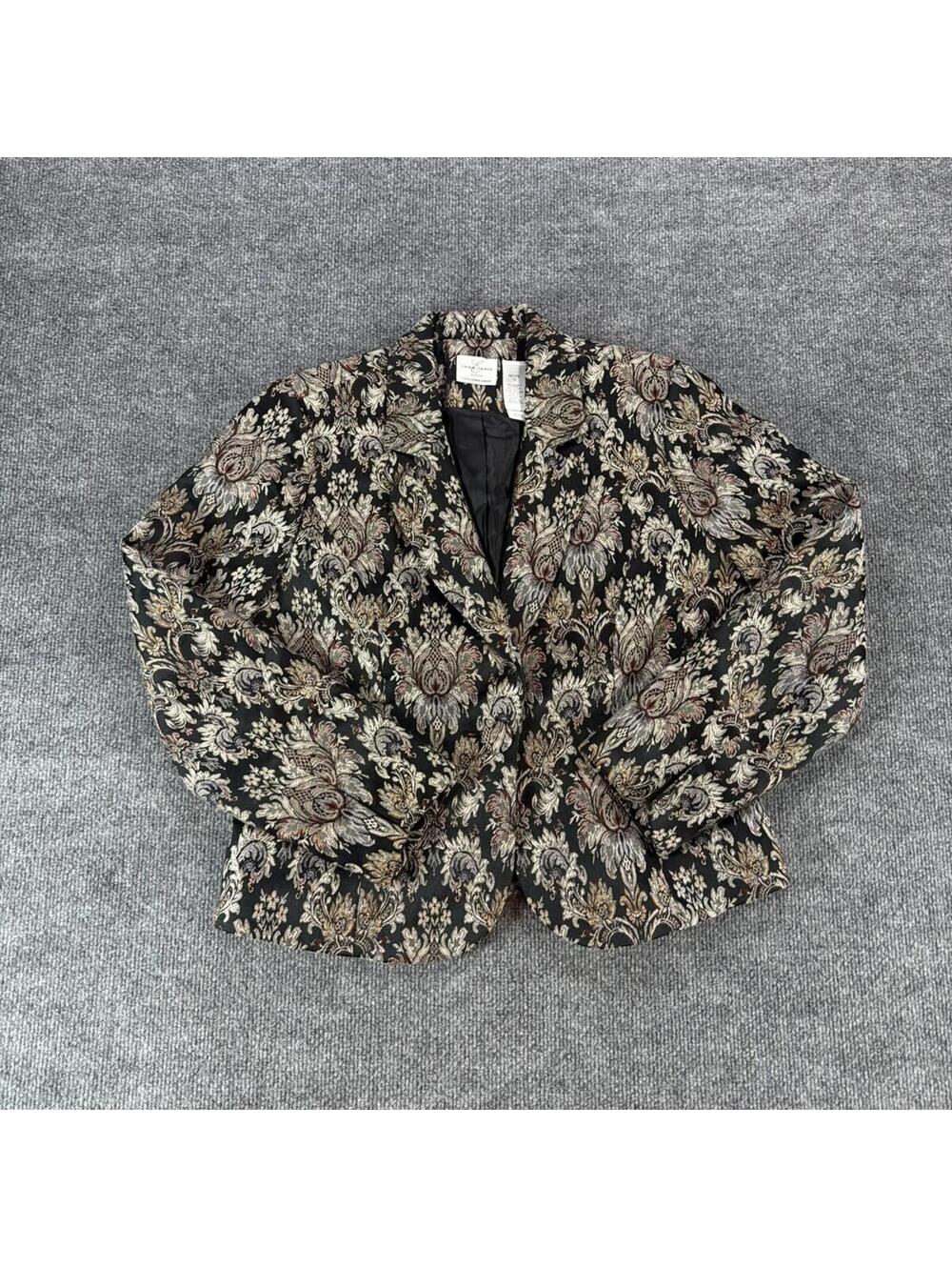 Emma‎ James Petite Liz Claiborne Black Floral Brocade Blazer Jacket Size 12